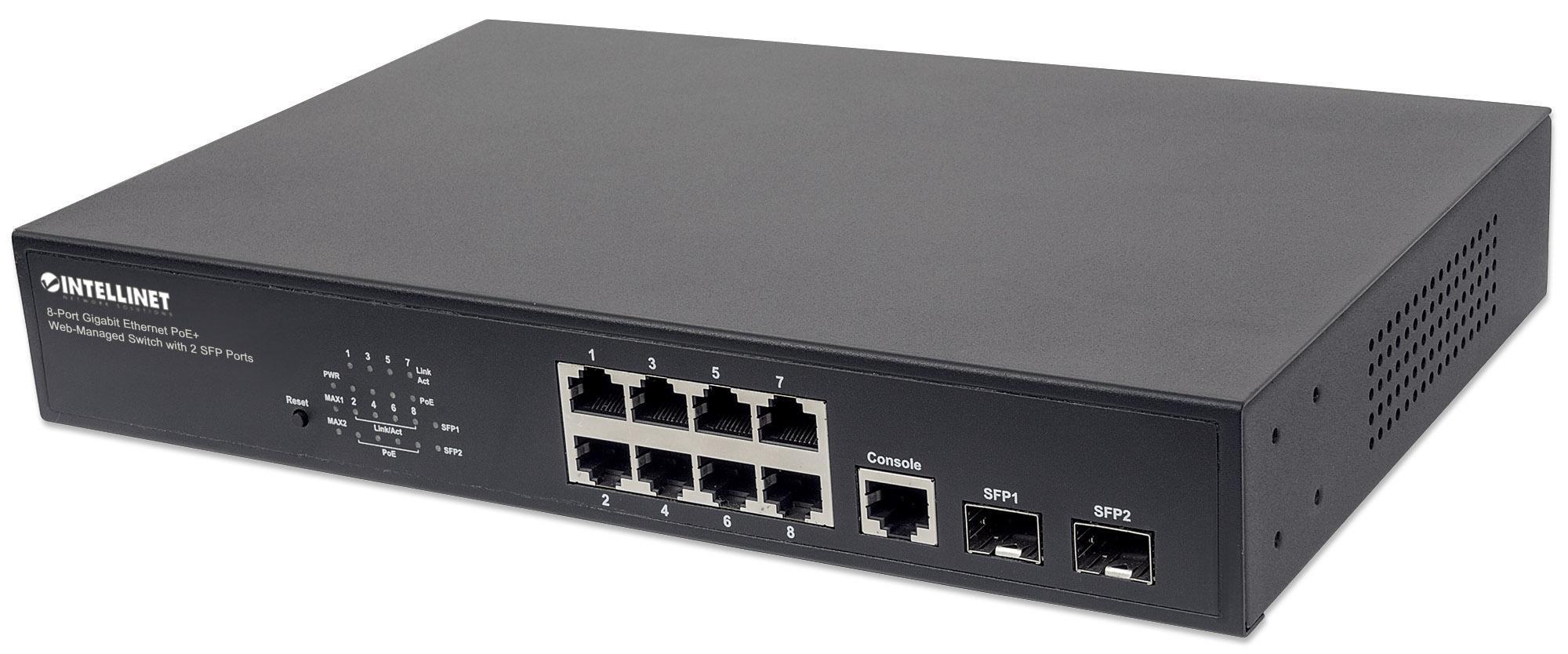 Switch Gigabit Ethernet 8 Porte PoE+ Web-Managed con 2 porte SFP