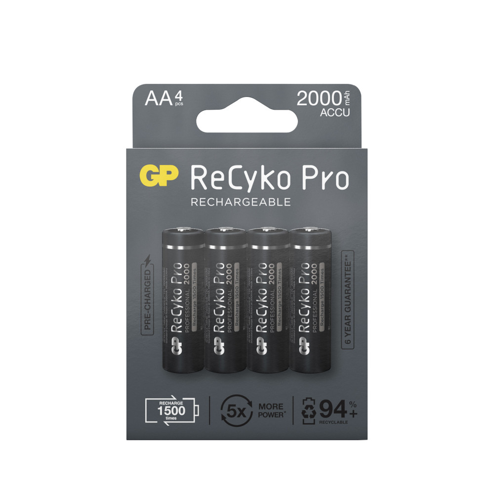 Batteria GP ReCyko Pro AA, 2000 mAh, confezione da 4