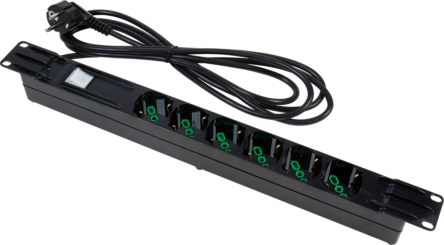 Multipresa 6 Posti da Rack 19'' Spina Schuko Angolata Cavo 3m Nera
