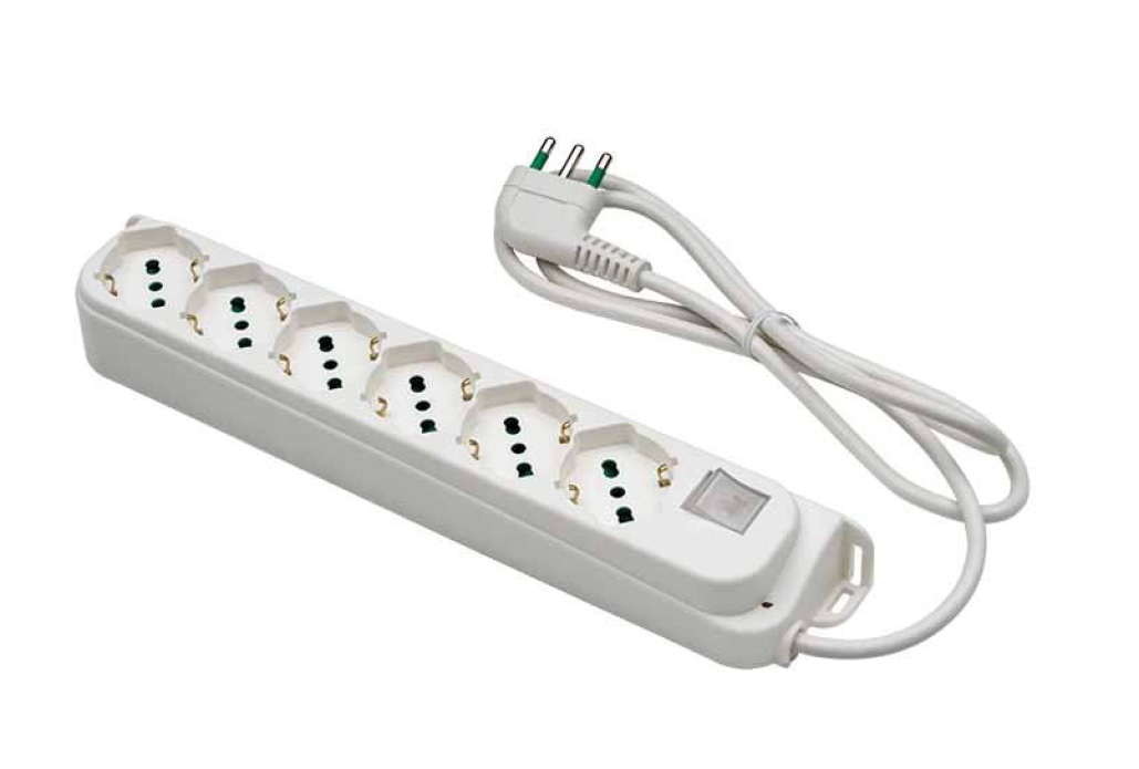 Multipresa 6 Posti Schuko con Interruttore e Cavo 1,5m Bianco
