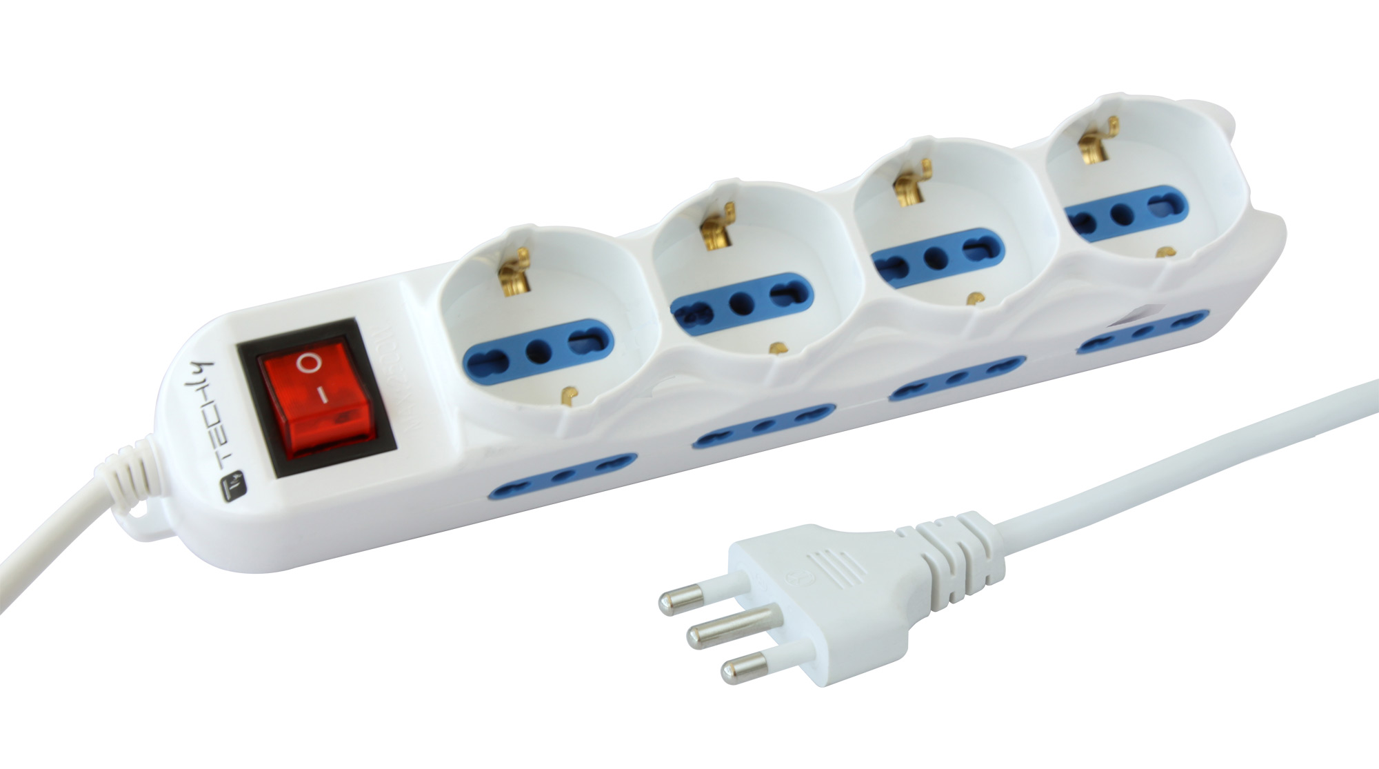 Multipresa 8 Posti Italiana Bipasso / 4 Schuko con Interruttore