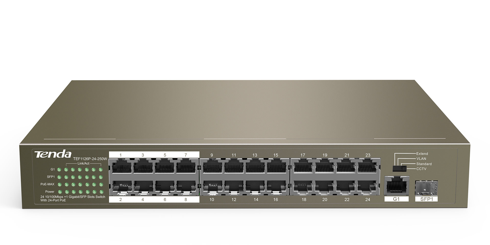 Switch 24 porte PoE 10/100Mbps + 1 porta gigabit e 1 slot SFP