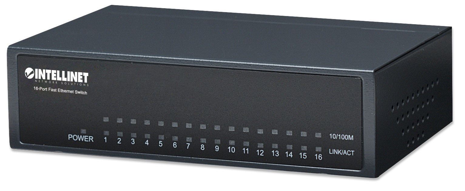 Switch Hub ethernet 10/100Mbps 16 porte desktop in metallo